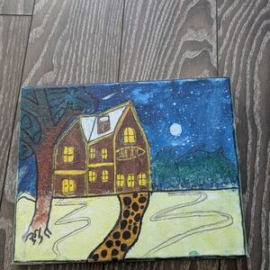 Charming Nighttime House Canvas Art